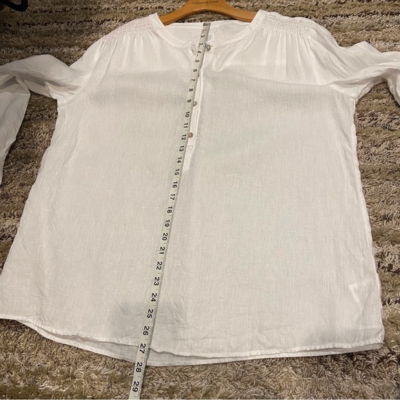 Sigrid Olsen XL Linen Half Button down Pullover Top Shirt Roll Tab sleeves White - Picture 11 of 11